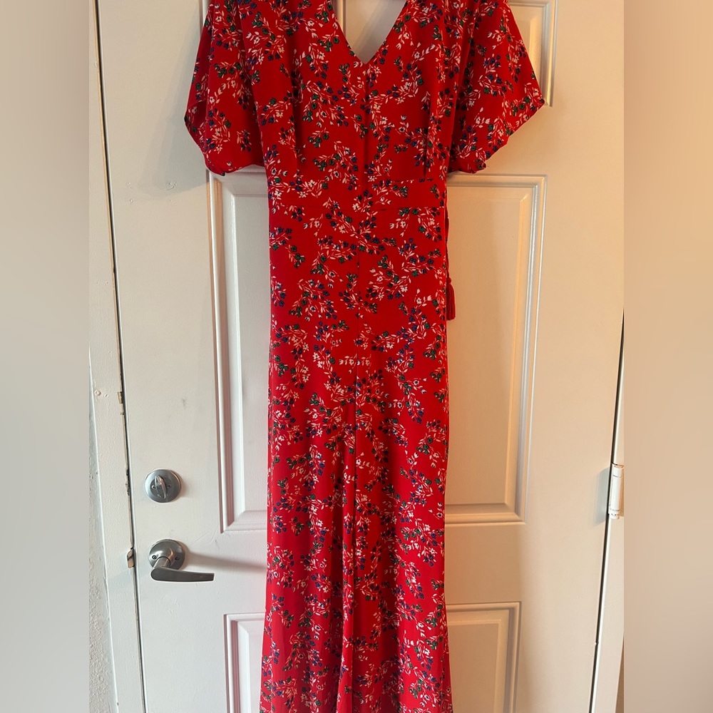 Red floral jumpsuit. Size 10